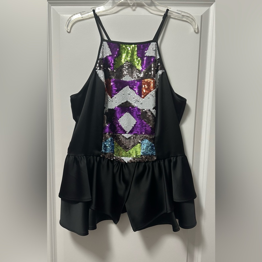 Bebe Sequin Geometric Black Halter Top